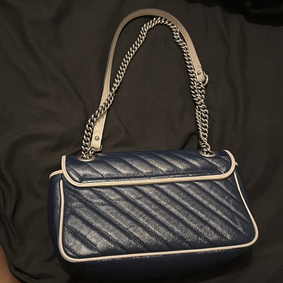 Gucci Navy Blue Quilted Leather Small Marmont Shoulder Bag - Picture 2 of 8